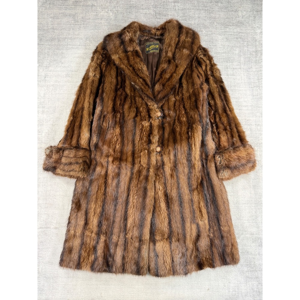 Vintage 1930s Fur Coat Women Large Brown Cuffed Shawl Collar Luxury Mob Wife